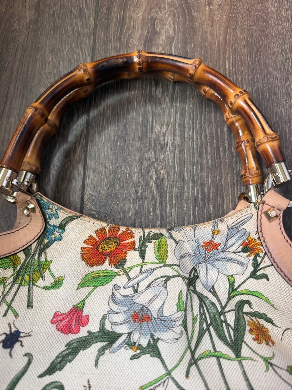 LAST CALL! Vintage Floral Bamboo-Handle Gucci Bag - Picture 2 of 8